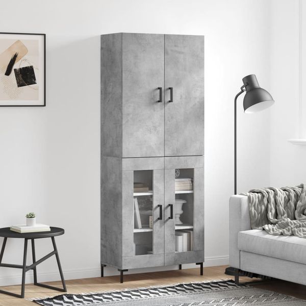 vidaXL Vysoká skrinka betónová sivá 69,5x34x180 cm spracované drevo