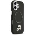 Obal Karl Lagerfeld Magsafe PU s hlavičkami Karl&Choupette, logom a kovovými tlačidlami fotoaparátu na iPhone 17 čierny