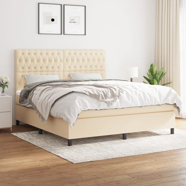 vidaXL Posteľný rám boxspring s matracom krémový 180x200 cm látka