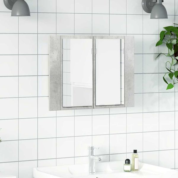 vidaXL LED kúpeľňová zrkadlová skrinka betónová sivá 60x12x45 cm akryl