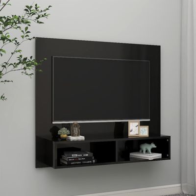 vidaXL Nástenná TV skrinka lesklá čierna 102x23,5x90 cm sprac. drevo
