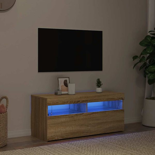 vidaXL TV skrinka s LED svetlami dub sonoma 90x35x40 cm