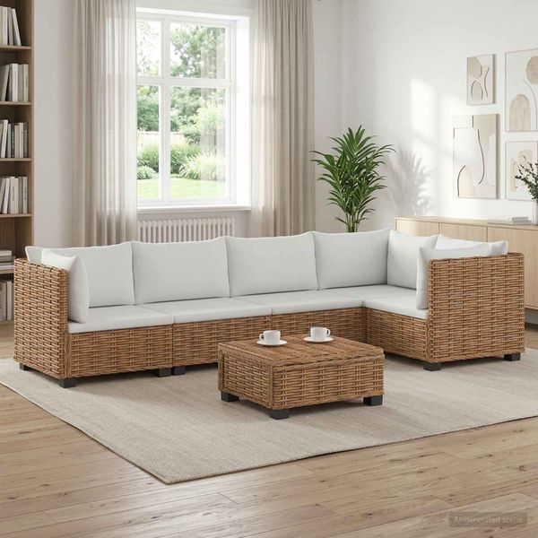 vidaXL 6 ks Ratanová lounge súprava s vankúšmi GENDT Prírodný ratan