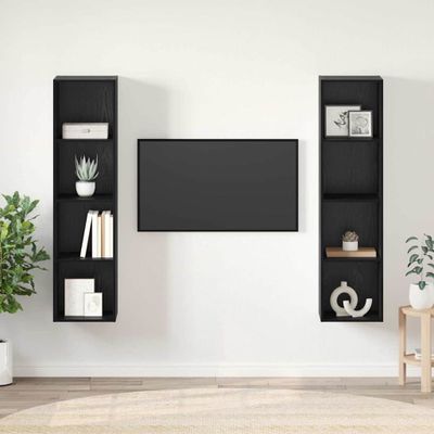 vidaXL Zostava TV skriniek Nástenný 2 pcs Čierna 37 x 37 x 142,5 cm