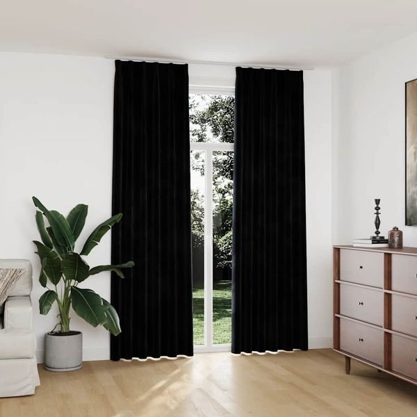 vidaXL Zatemňovacie závesy 2 ks s háčikmi, zamat, čierne 140x245 cm