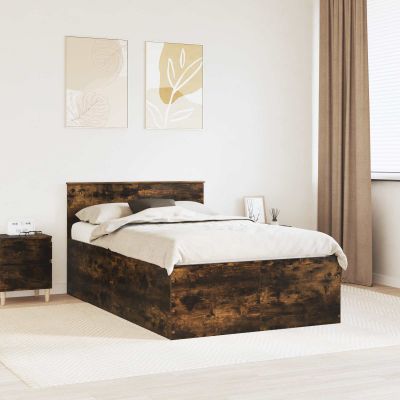 vidaXL Rám postele Dymová dub 135 x 190 cm Kompozitné drevo