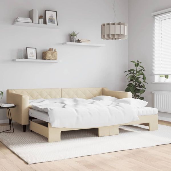 vidaXL Rozkladacia denná posteľ s matracmi krémová 90x200 cm látka