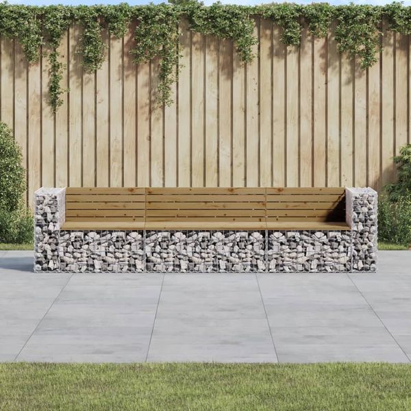 vidaXL Záhradná lavica gabiónový dizajn 287x71x65,5cm impreg. borovica