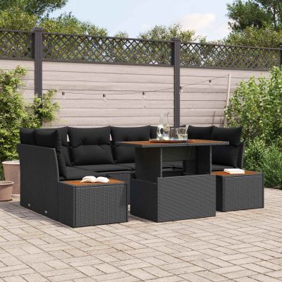 vidaXL Súprava záhradných pohoviek s úložiskom 7 pcs Čierna Poly ratan