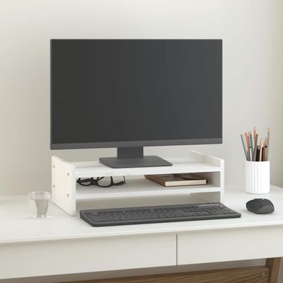 vidaXL Stojan na monitor biely 50x27x15 cm masívna borovica