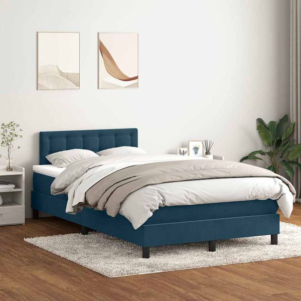 vidaXL Posteľný rám boxsping s matracom tmavomodrý 100x220 cm zamat