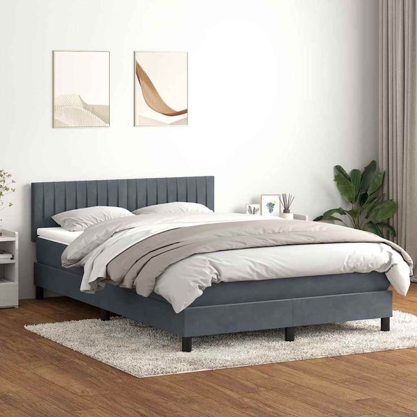 vidaXL Posteľný rám boxspring s matracom a LED tmavosivý 140x210 cm zamat