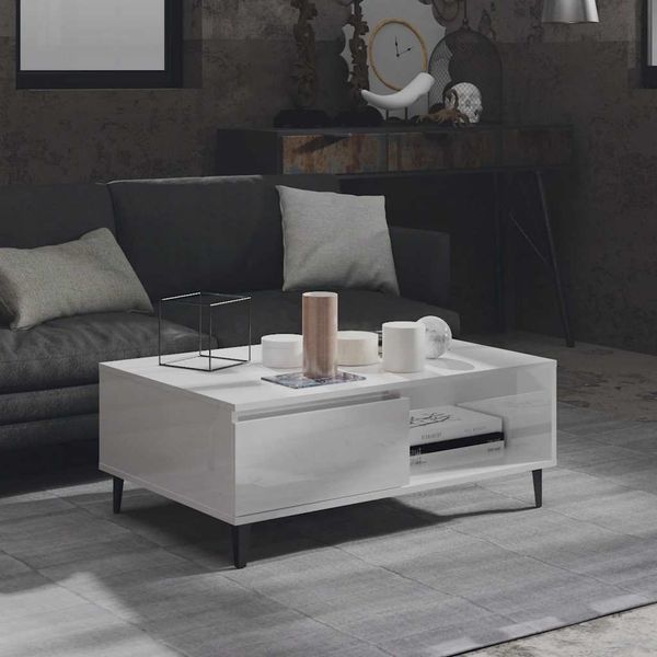 vidaXL Konferenčný stolík lesklý biely 90x60x35 cm drevotrieska