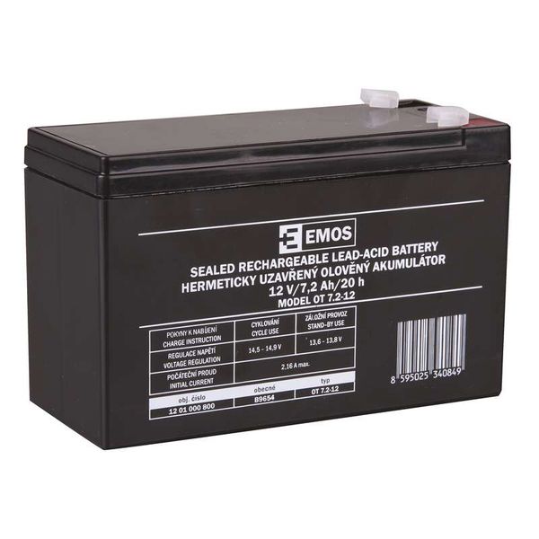 Baterie olověná  12V /  7,2Ah  EMOS bezúdržbový akumulátor faston 4,7 mm