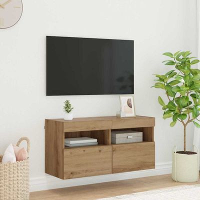 vidaXL TV nástenná skriňa s LED Nástenný Remeselný dub 80 x 30 x 40 cm