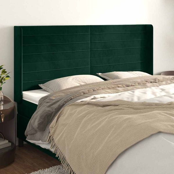 vidaXL Čelo postele so záhybmi tmavozelený 203x16x118/128 cm zamat