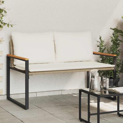 vidaXL lavička Bežová a smotanovo biela 115 x 65 x 72 cm Ratan