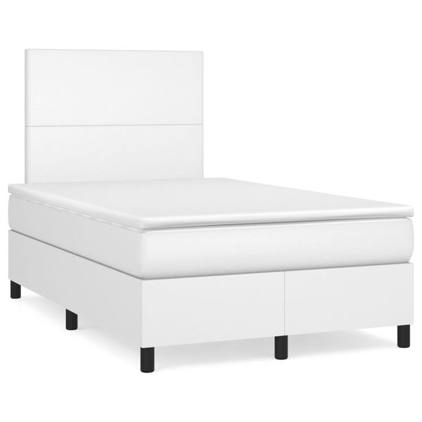 vidaXL Boxspring posteľ s matracom a LED, biela 120x190 cm, umelá koža