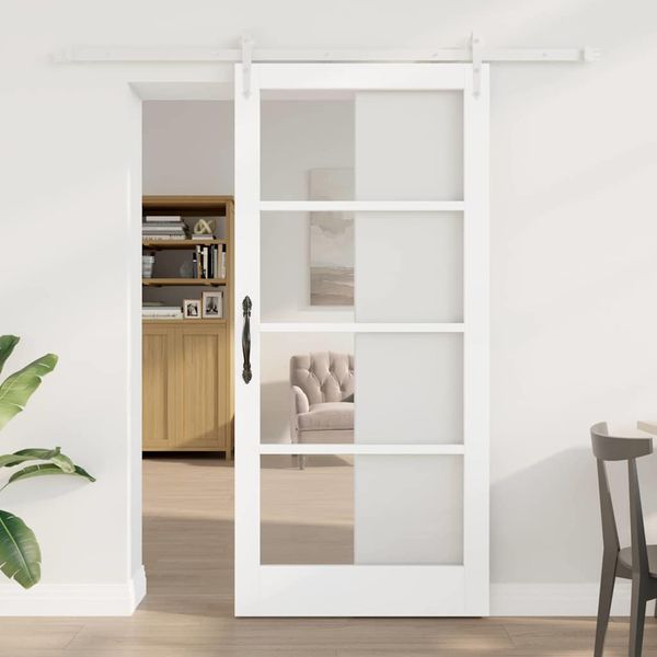 vidaXL Posuvné dvere Biela 93 x 202 cm Masívne borovicové drevo a sklo