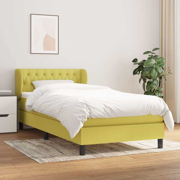vidaXL Posteľný rám boxspring s matracom zelený 90x200 cm látka