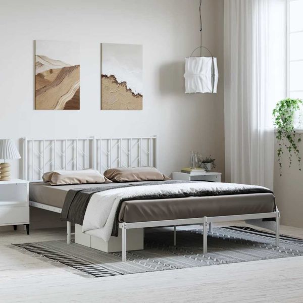 vidaXL Kovový rám postele s čelom biely 150x200 cm