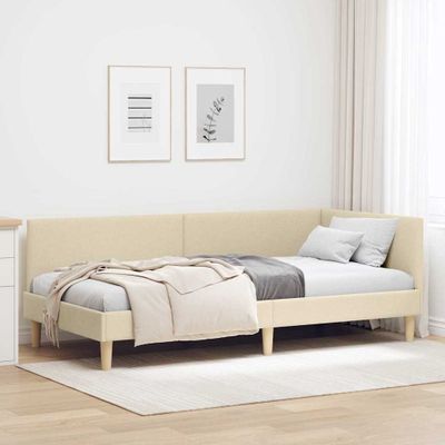vidaXL Rohový rám postele Krémová 100 cm x 200 cm Tkanina a preglejka