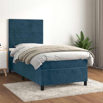 vidaXL Posteľný rám boxsping s matracom tmavomodrý 90x190 cm zamat