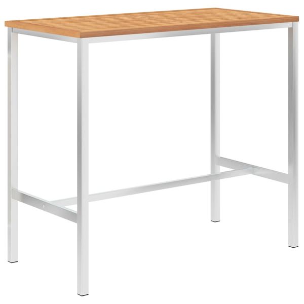 vidaXL Barový stôl 120x60x105 cm teakový masív a nehrdzavejúca oceľ