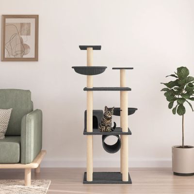 vidaXL Škrabadlo pre mačky so sisalovými stĺpikmi tmavosivé 141 cm