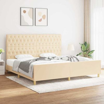 vidaXL Posteľný rám s čelom krémový 200x200 cm látka