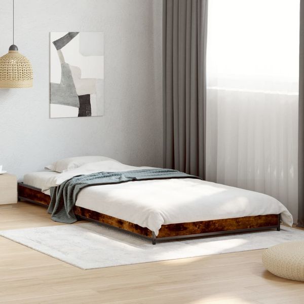 vidaXL Posteľný rám dymový dub 75x190 cm kompozitné drevo a kov