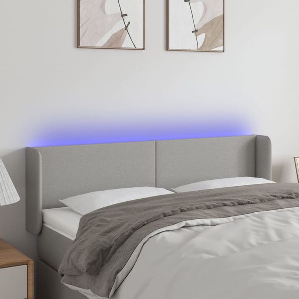 vidaXL Čelo postele s LED bledosivé 147x16x78/88 cm látka