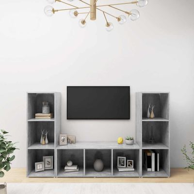 vidaXL TV skrinky 3 ks betónové sivé 107x35x37 cm drevotrieska