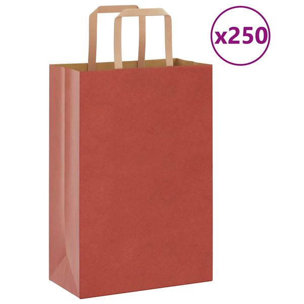 vidaXL Papierové tašky 250 ks s rúčkami, červené, 21x11x31 cm