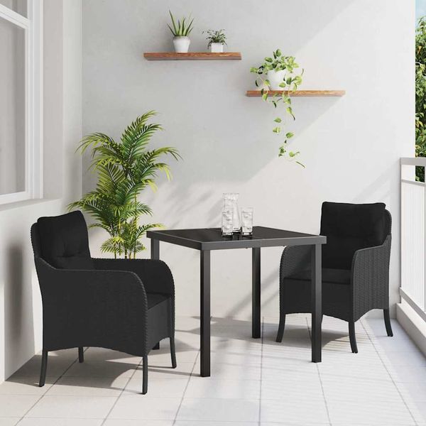 vidaXL Záhradný jedálenský set s vankúšom 3 pcs Čierna polyratan