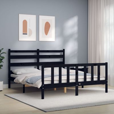 vidaXL Rám postele s čelom čierny masívne drevo King Size