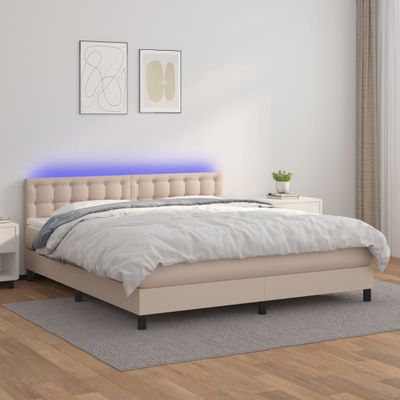 vidaXL Boxspring posteľ matrac a LED kapučínová 180x200 cm umelá koža