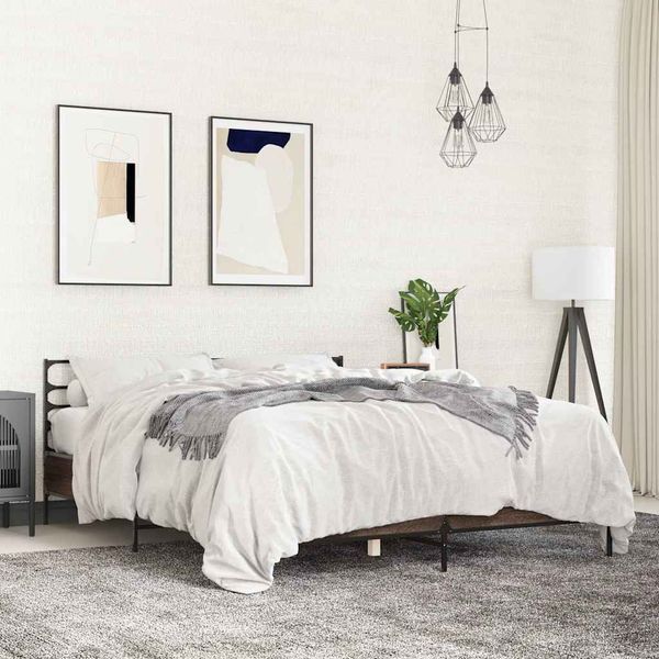 vidaXL Posteľný rám hnedý dub 150x200 cm kompozitné drevo a kov