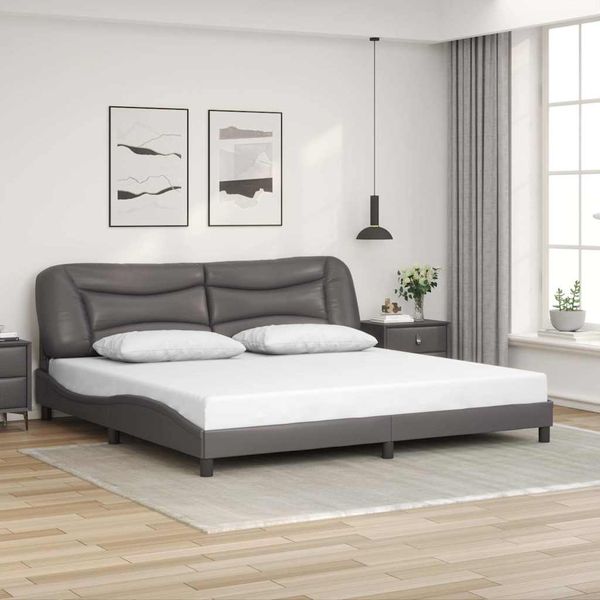 vidaXL Rám postele bez matraca Hvar sivý 200x200 cm umelá koža