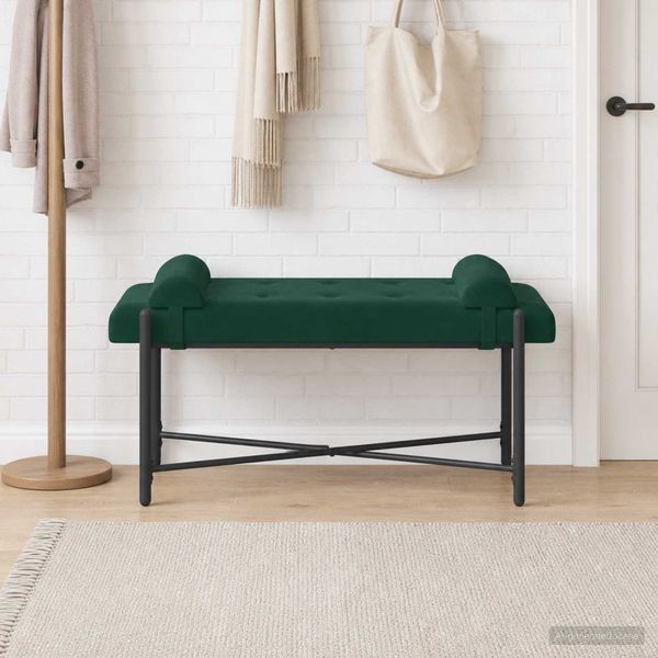vidaXL Lavica s gombíkmi a vankúšmi Tmavozelená 110 x 40 x 46 cm Zamat