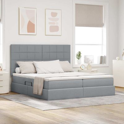 vidaXL Úložná posteľ s čelnou doskou Svetlosivá 200 x 200 cm Látka