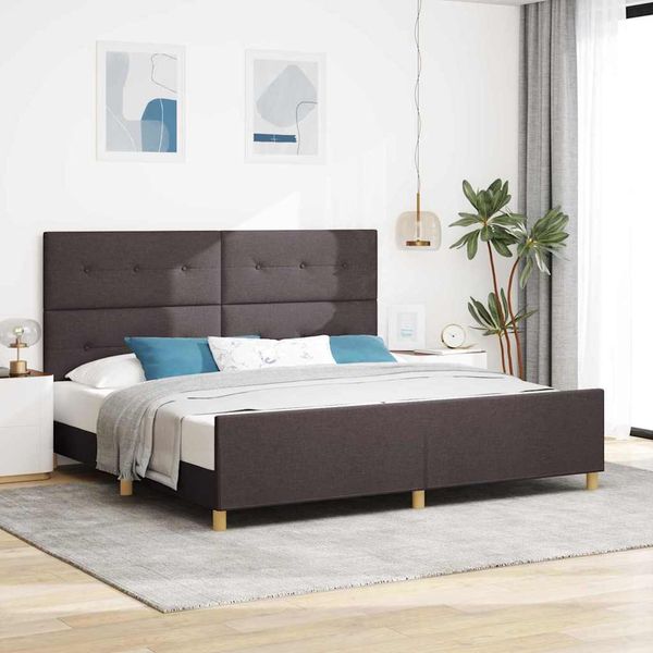 vidaXL Rám postele s čelnou doskou Tmavo hnedá 200 x 200 cm látka
