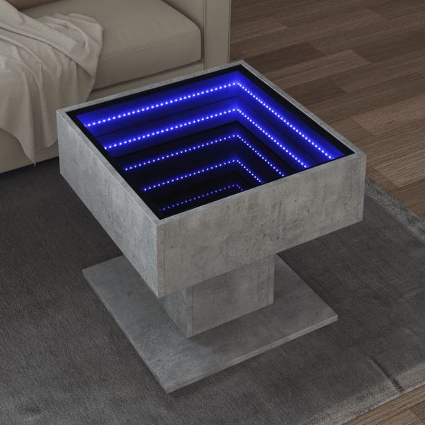 vidaXL Konferenčný stolík s LED betónový 50x50x45cm kompozitné drevo