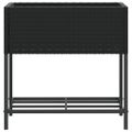 vidaXL Záhradné kvetináče s policou 2ks čierne 70x28x70 cm polyratan