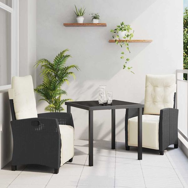 vidaXL Záhradný jedálenský set s vankúšom 3 pcs Čierna polyratan