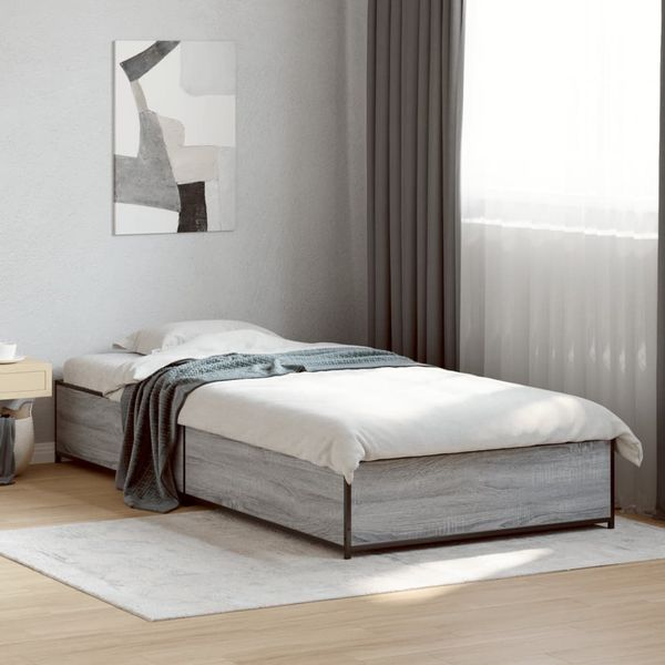 vidaXL Posteľný rám sivý sonoma 90x190 cm kompozitné drevo a kov
