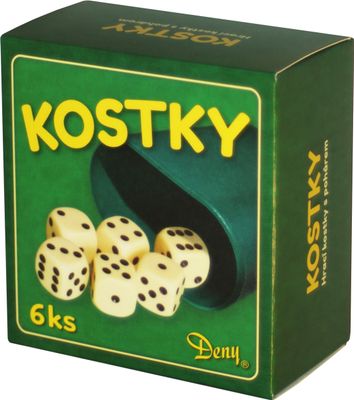 Hracie kocky biele 6 ks, kelímok v krabičke