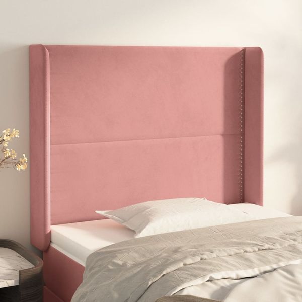 vidaXL Čelo postele so záhybmi ružový 103 x 16 x 118/128 cm zamat