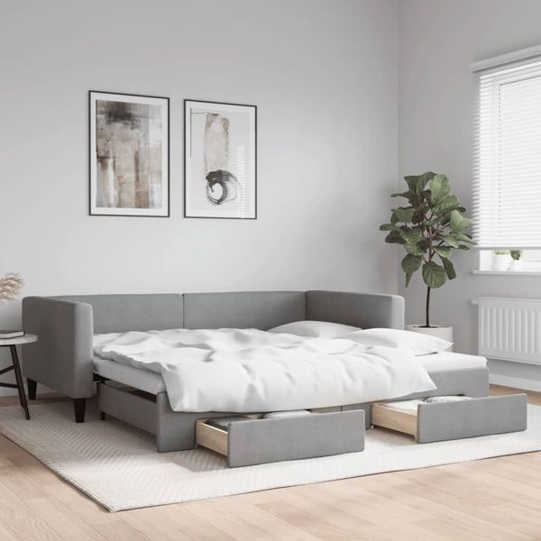 vidaXL Rozkladacia denná posteľ so zásuvkami bledosivá 100x200cm látka