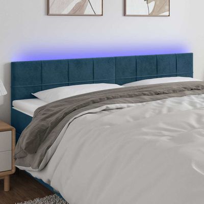 vidaXL Čelo postele s LED tmavomodré 180x5x78/88 cm zamat